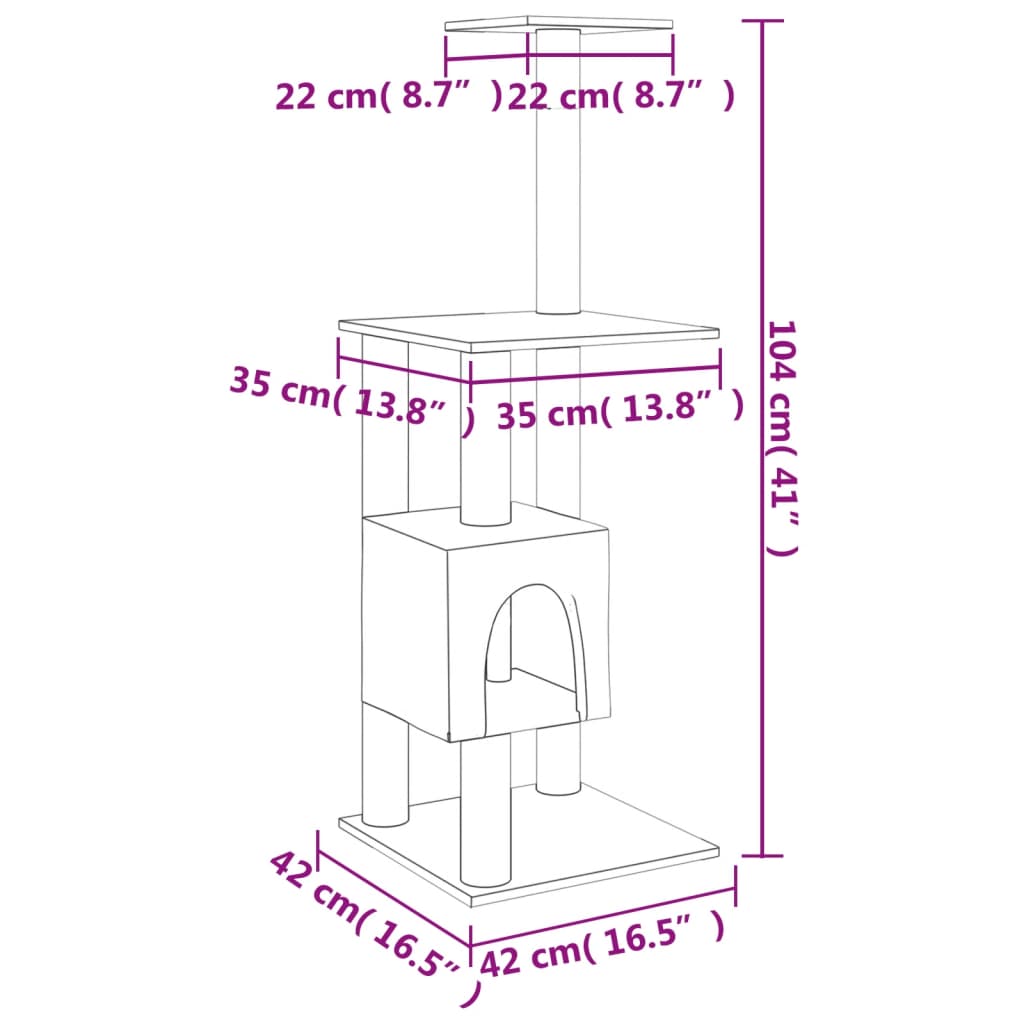 Albero per Gatti con Tiragraffi in Sisal Crema 104 cm