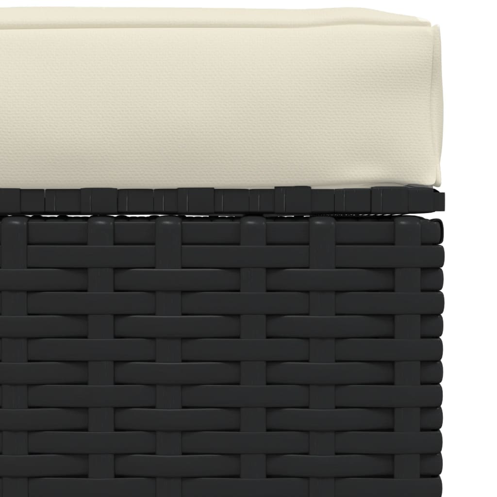 Poggiapiedi da Giardino con Cuscino Nero 70x70x30 cm Polyrattan