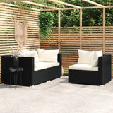 Set Divani da Giardino 3 pz con Cuscini in Polyrattan Nero