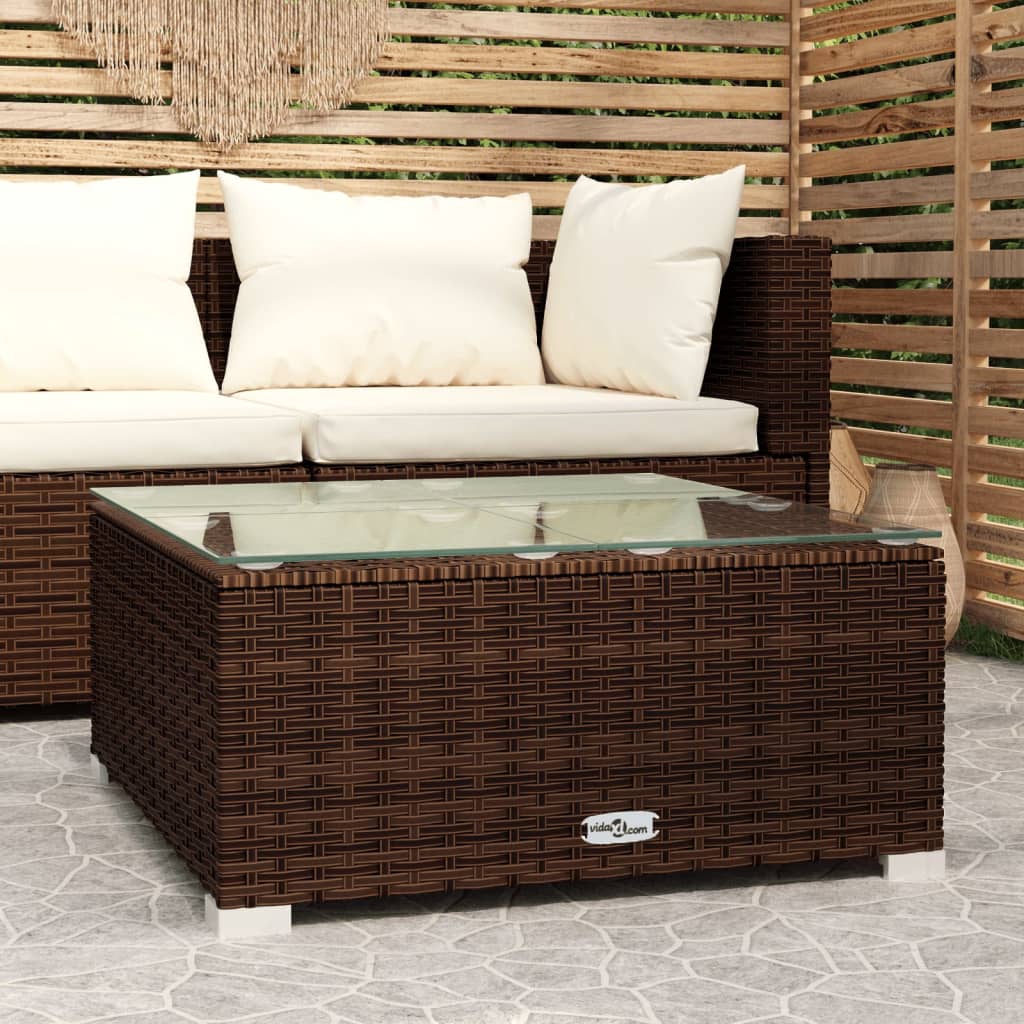 Tavolino da Giardino Marrone 60x60x30 cm in Polyrattan e Vetro