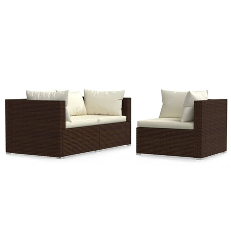 Set Divani da Giardino 3 pz con Cuscini in Polyrattan Marrone