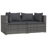 Set Divani da Giardino 3 pz con Cuscini in Polyrattan Grigio