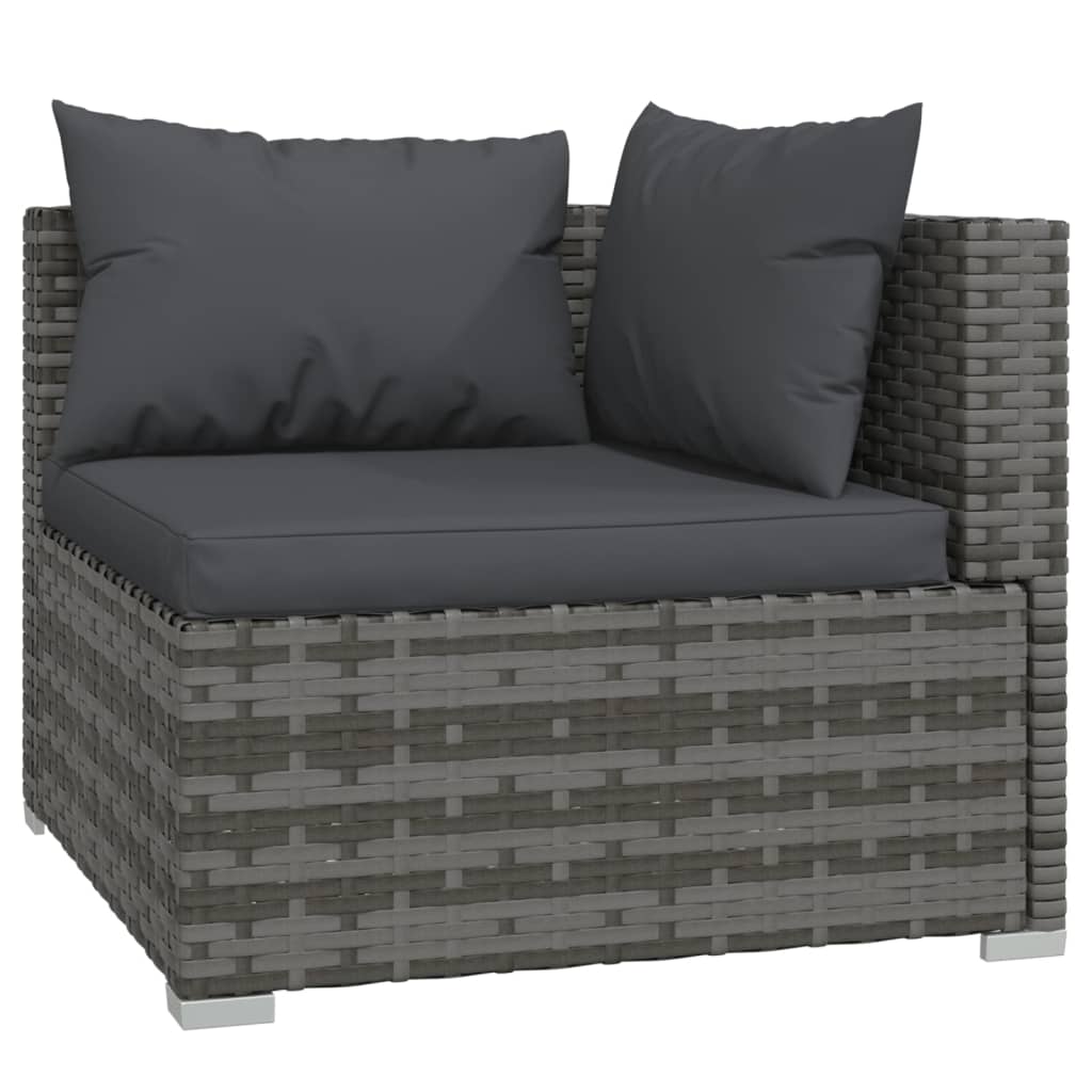 Set Divani da Giardino 3 pz con Cuscini in Polyrattan Grigio