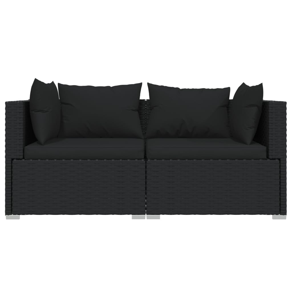 Set Divani da Giardino 3 pz con Cuscini in Polyrattan Nero