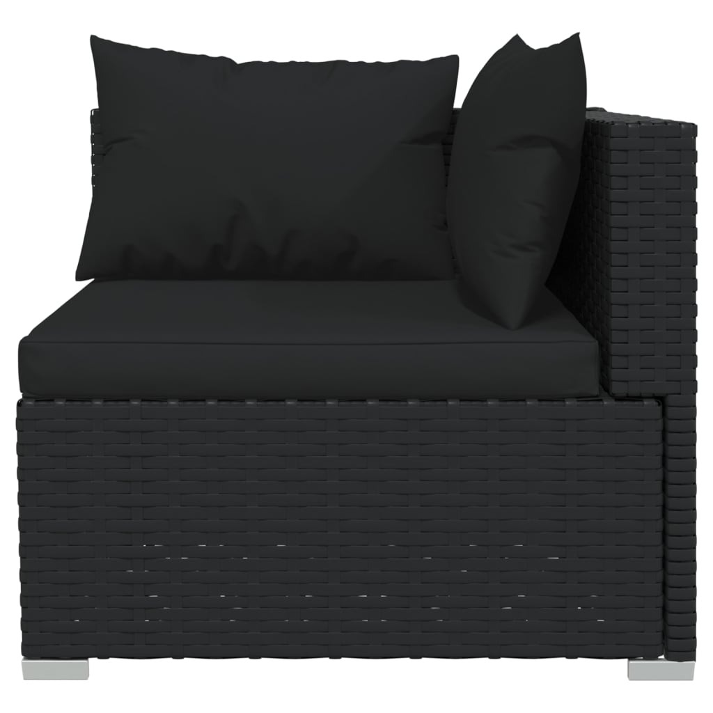 Set Divani da Giardino 3 pz con Cuscini in Polyrattan Nero