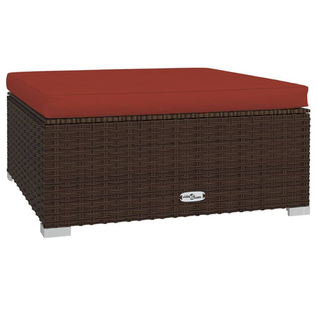 Poggiapiedi Giardino con Cuscino Marrone 70x70x30 cm Polyrattan