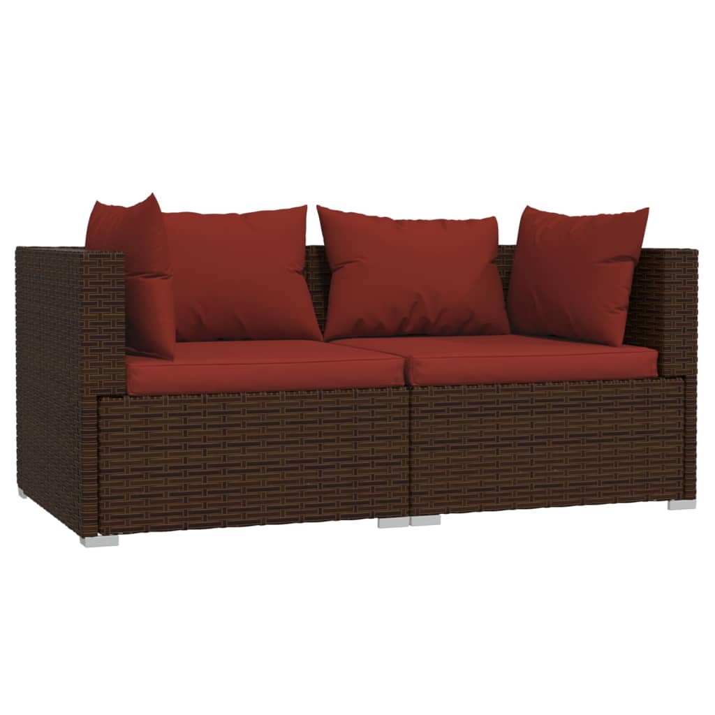 Set Divani da Giardino con Cuscini 3 pz in Polyrattan Marrone