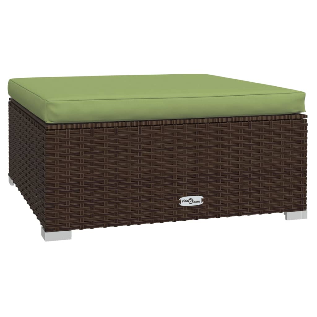 Poggiapiedi Giardino con Cuscino Marrone 70x70x30 cm Polyrattan