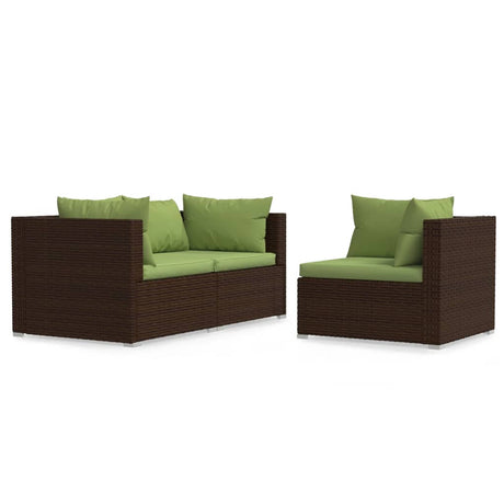 Set Divano da Giardino 3 pz con Cuscini in Polyrattan Marrone