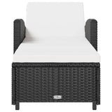 Lettino Prendisole con Cuscino Bianco Crema in Polyrattan Nero