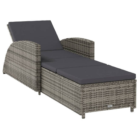 Lettino Prendisole con Cuscino Grigio Scuro Polyrattan Grigio