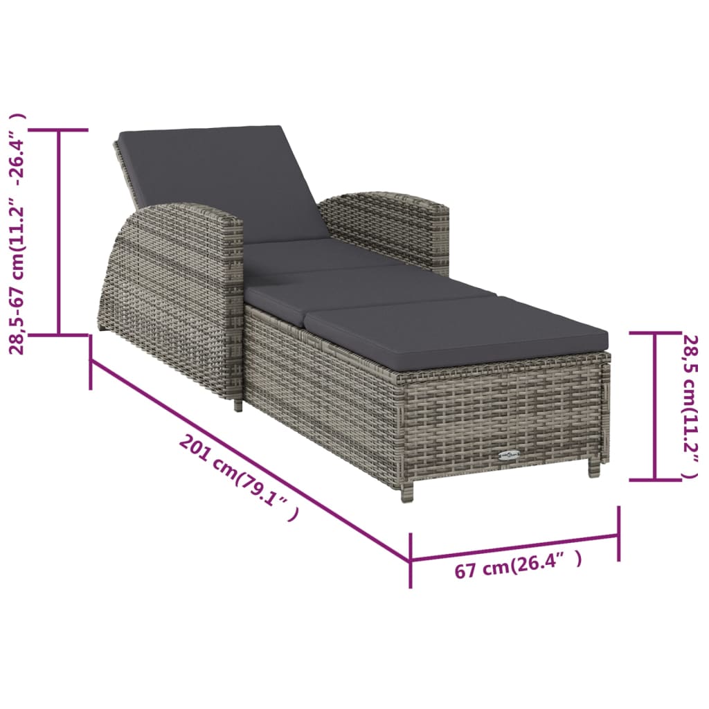 Lettino Prendisole con Cuscino Grigio Scuro Polyrattan Grigio