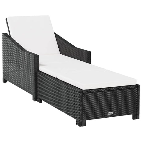 Lettino Prendisole con Cuscino Bianco Crema in Polyrattan Nero