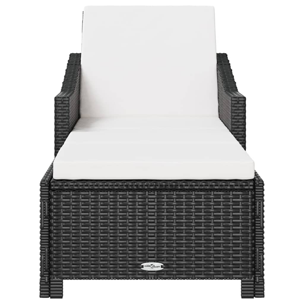 Lettino Prendisole con Cuscino Bianco Crema in Polyrattan Nero