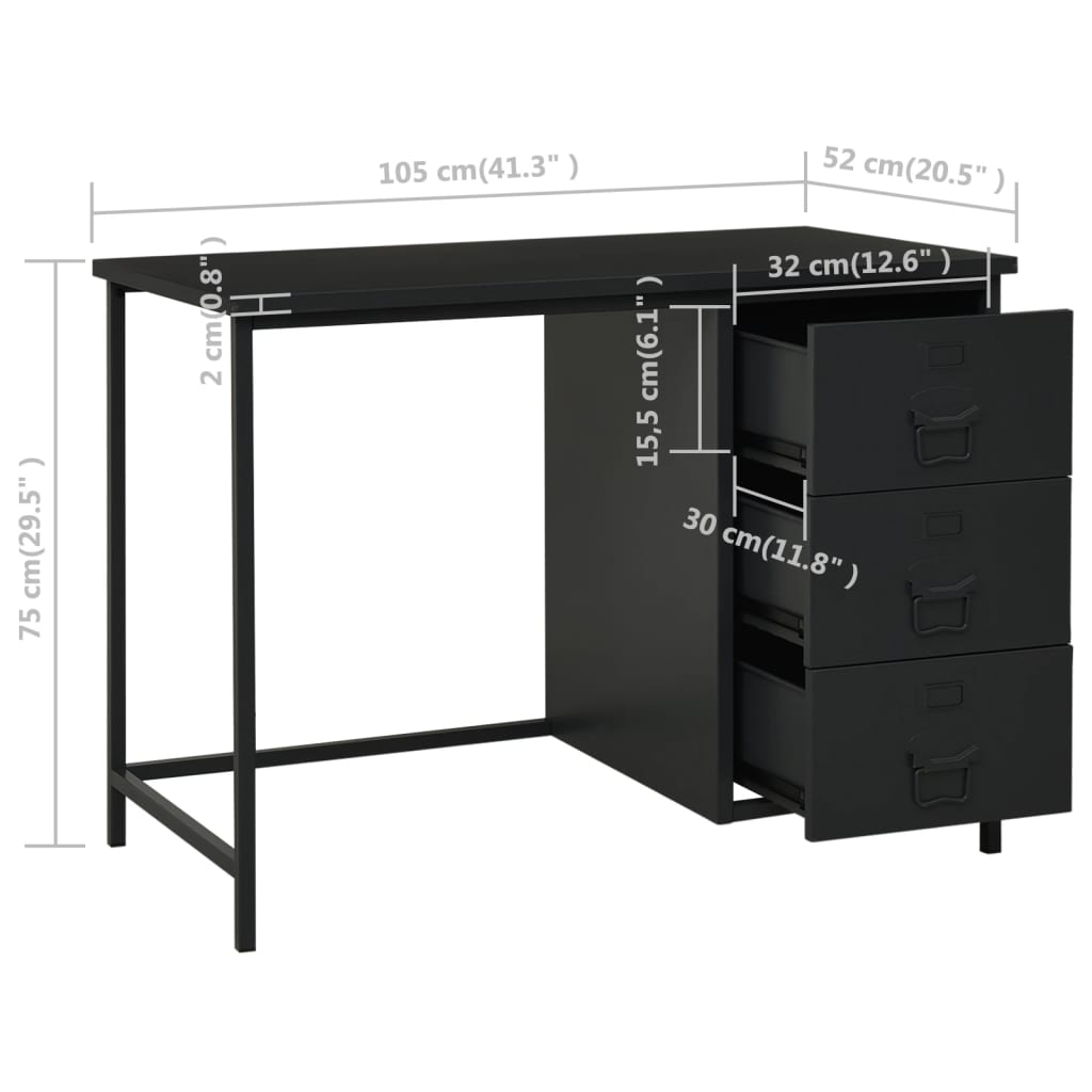 Scrivania Industriale con Cassetti Nera 105x52x75 cm in Acciaio