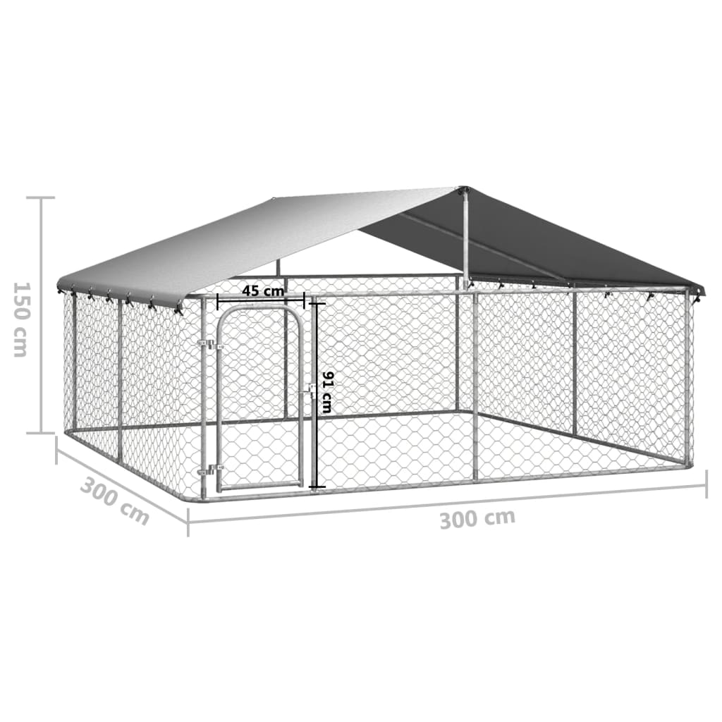 Gabbia per Cani da Esterno con Tetto 300x300x150 cm