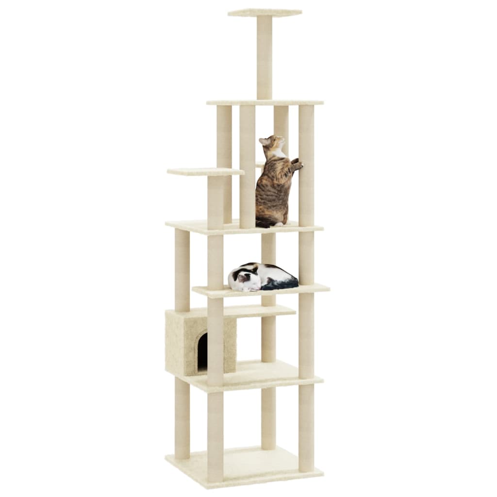 Albero per Gatti con Tiragraffi in Sisal Crema 183 cm