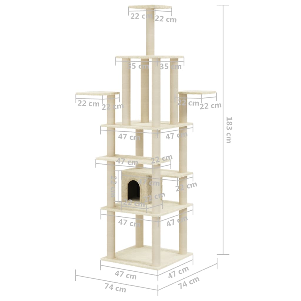 Albero per Gatti con Tiragraffi in Sisal Crema 183 cm