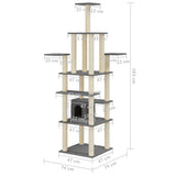 Albero per Gatti con Tiragraffi in Sisal Grigio Scuro 183 cm