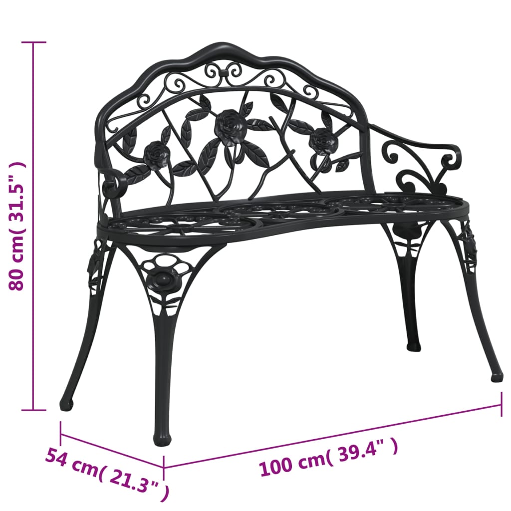 Panchina da Giardino 100 cm in Alluminio Pressofuso Nero