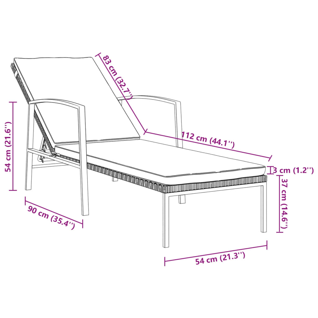 Lettino Prendisole da Giardino con Cuscino Polyrattan Grigio