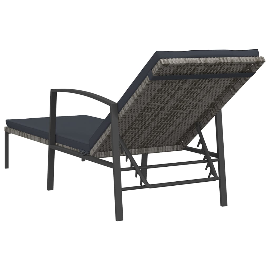 Lettini Prendisole 2 pz con Tavolo in Polyrattan Grigio