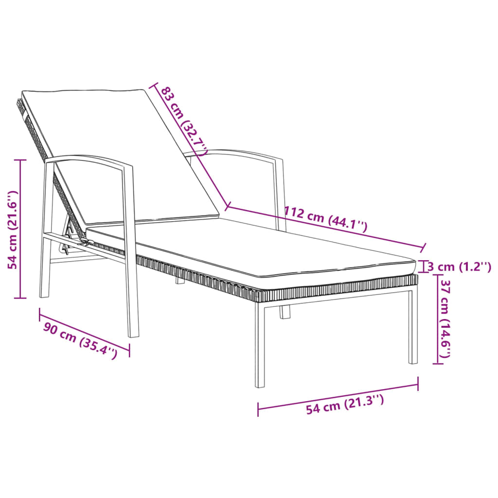 Lettino Prendisole da Giardino con Cuscino Polyrattan Marrone