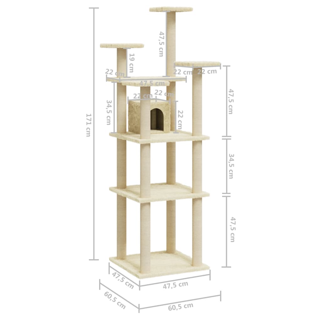 Albero per Gatti con Tiragraffi in Sisal Crema 171 cm