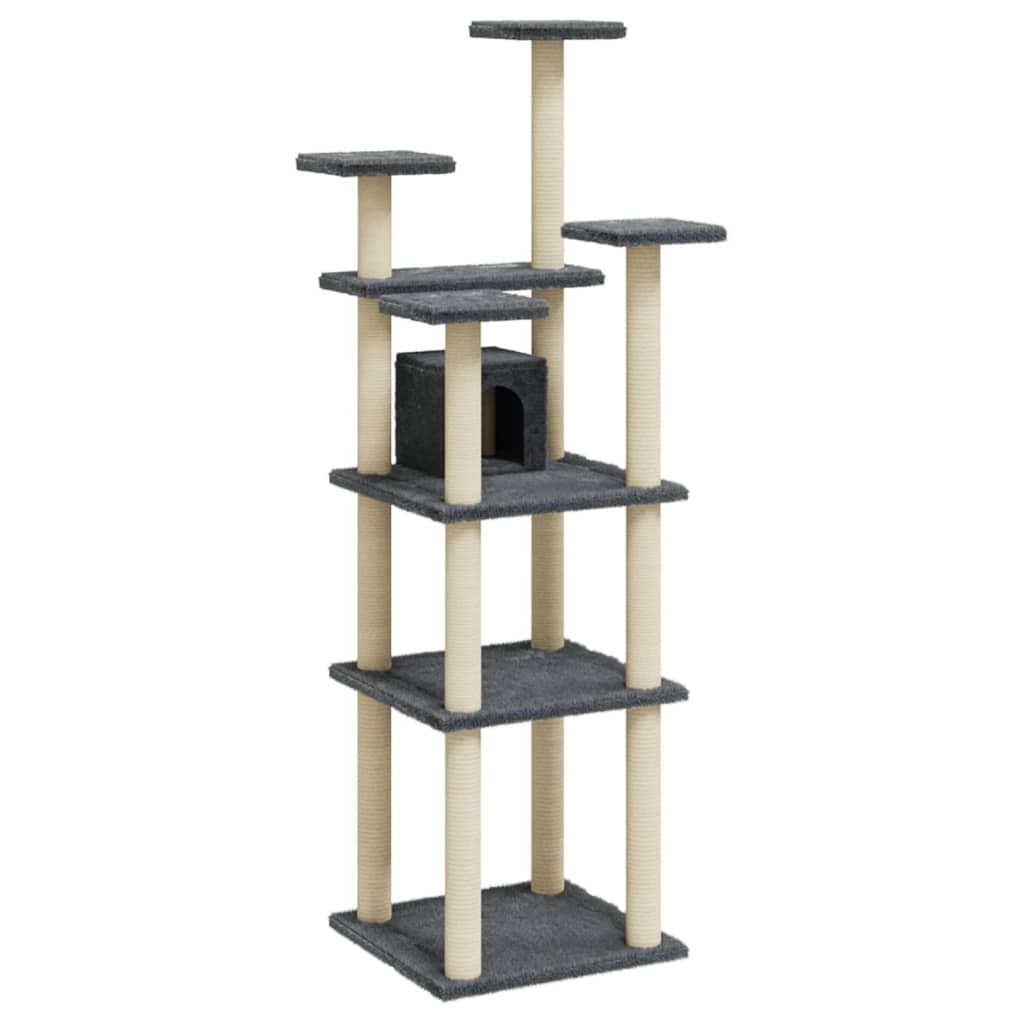 Albero per Gatti con Tiragraffi in Sisal Grigio Scuro 171 cm