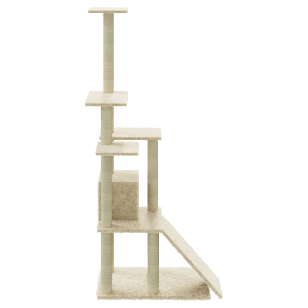 Albero per Gatti con Tiragraffi in Sisal Crema 155 cm