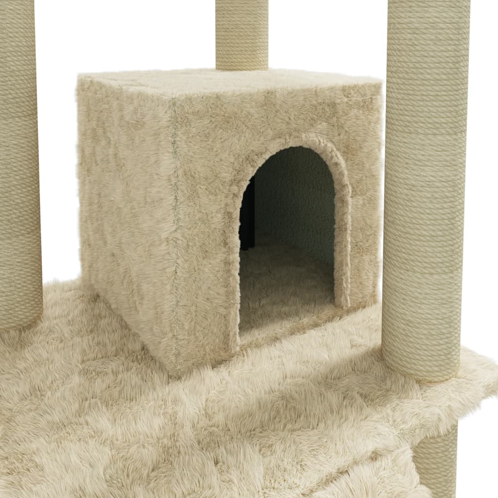 Albero per Gatti con Tiragraffi in Sisal Crema 155 cm