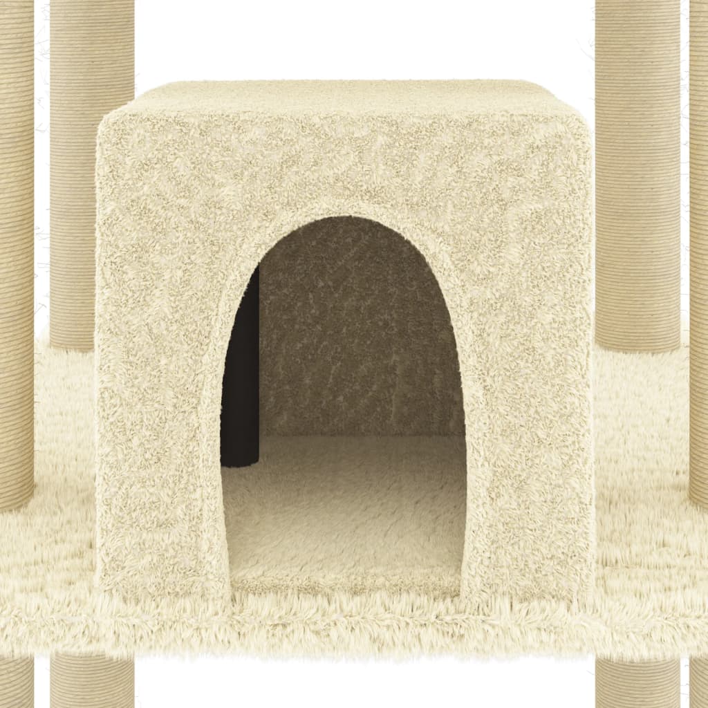 Albero per Gatti con Pali Tiragraffi in Sisal Crema 216 cm