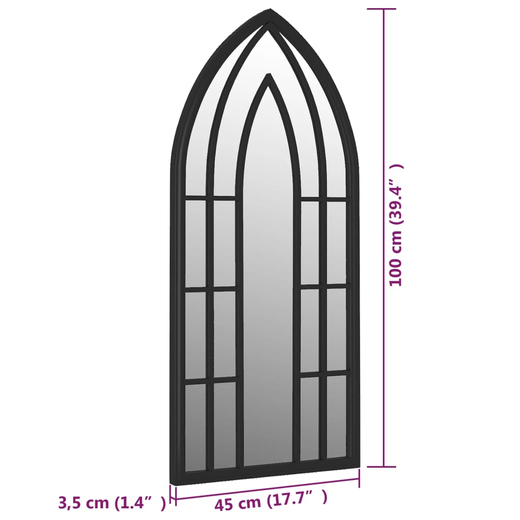 Specchio da Giardino Nero 100x45 cm in Ferro per Uso Esterno