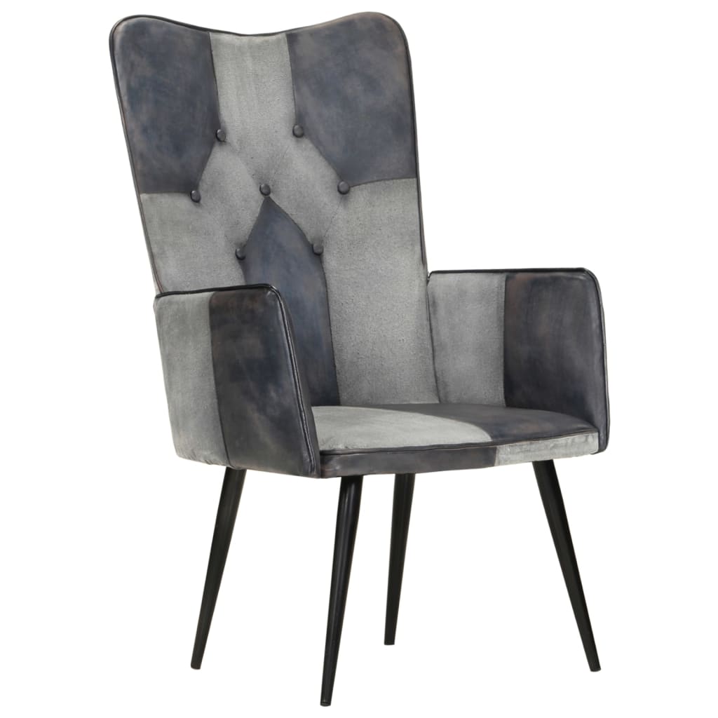 Poltrona Wingback Grigia in Vera Pelle