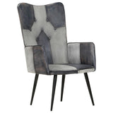 Poltrona Wingback Grigia in Vera Pelle