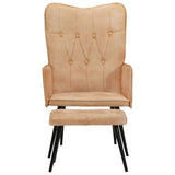 Poltrona Wingback con Poggiapiedi Crema in Tela