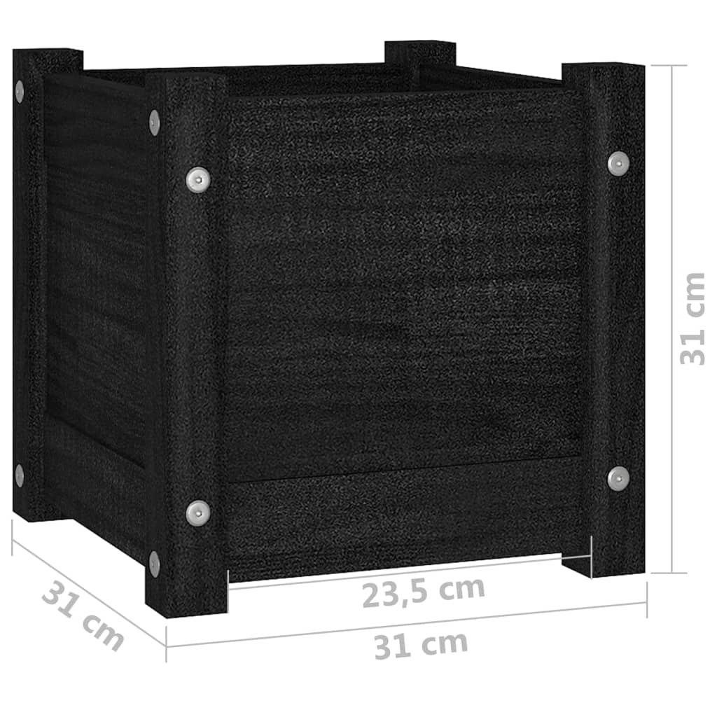 Fioriera da Giardino Nera 31x31x31 cm Legno Massello di Pino