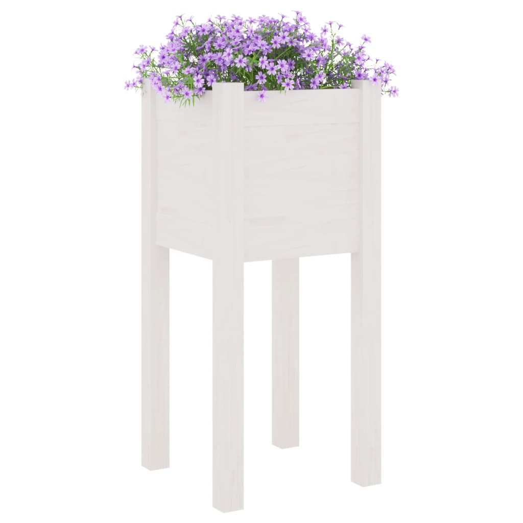 Fioriera da Giardino Bianca 31x31x70 cm Legno Massello di Pino