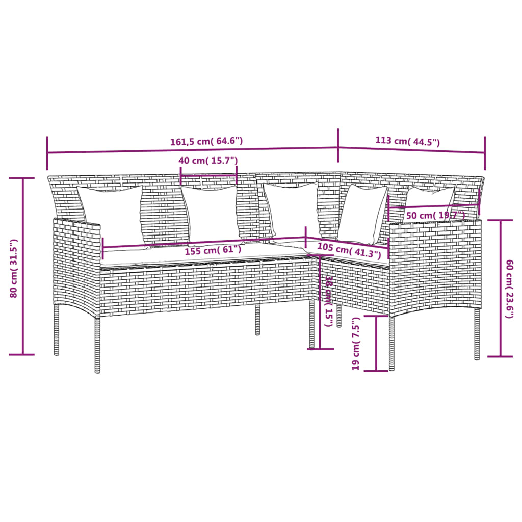 Divano a Forma di L con Cuscini in Polyrattan Marrone