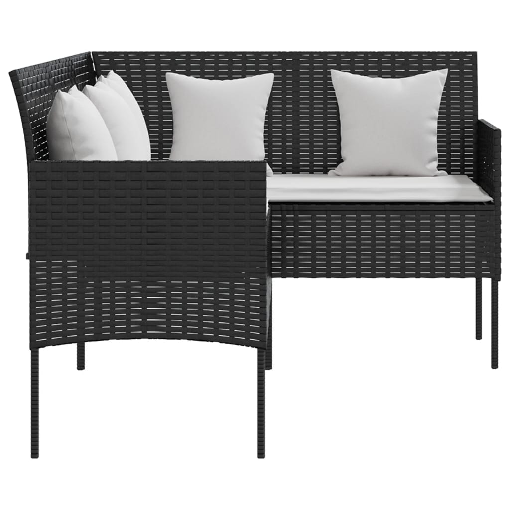 Divano a Forma di L con Cuscini in Polyrattan Nero