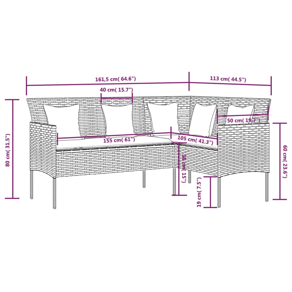 Divano a Forma di L con Cuscini in Polyrattan Grigio