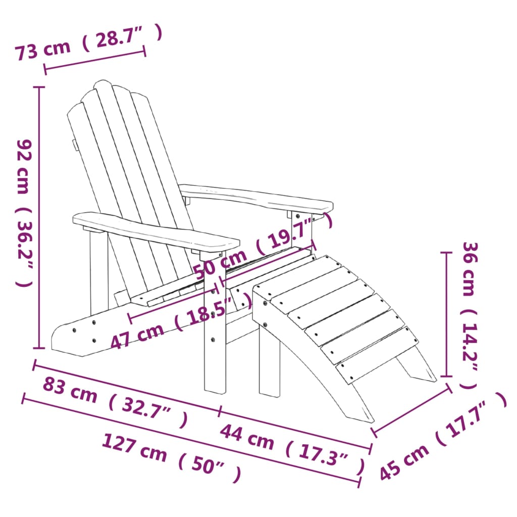 Sedia da Giardino Adirondack con Poggiapiedi Bianca HDPE