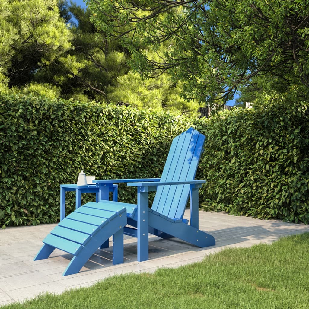 Sedia da Giardino Adirondack con Poggiapiedi Blu Acqua in HDPE