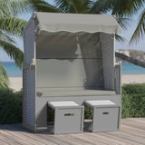 Strandkorb con Tettoia in Polyrattan e Legno Massello Grigio