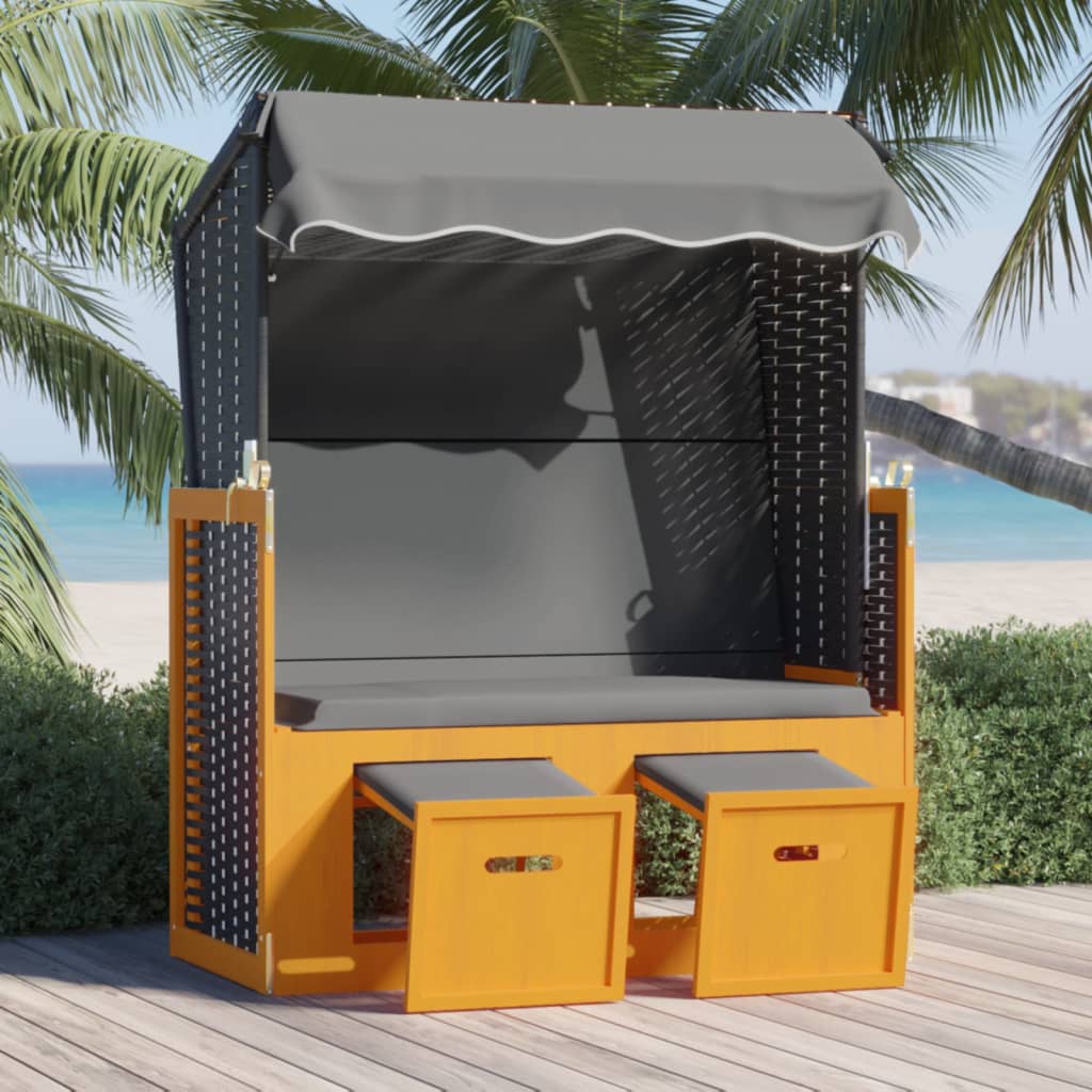 Strandkorb e Tettoria Polyrattan Legno Massello Nero Antracite