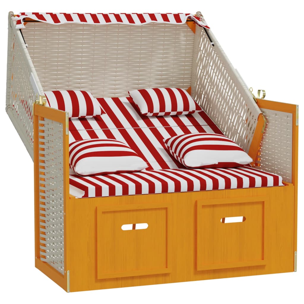 Strandkorb con Cuscini Polyrattan e Legno Massello Rosso Bianco