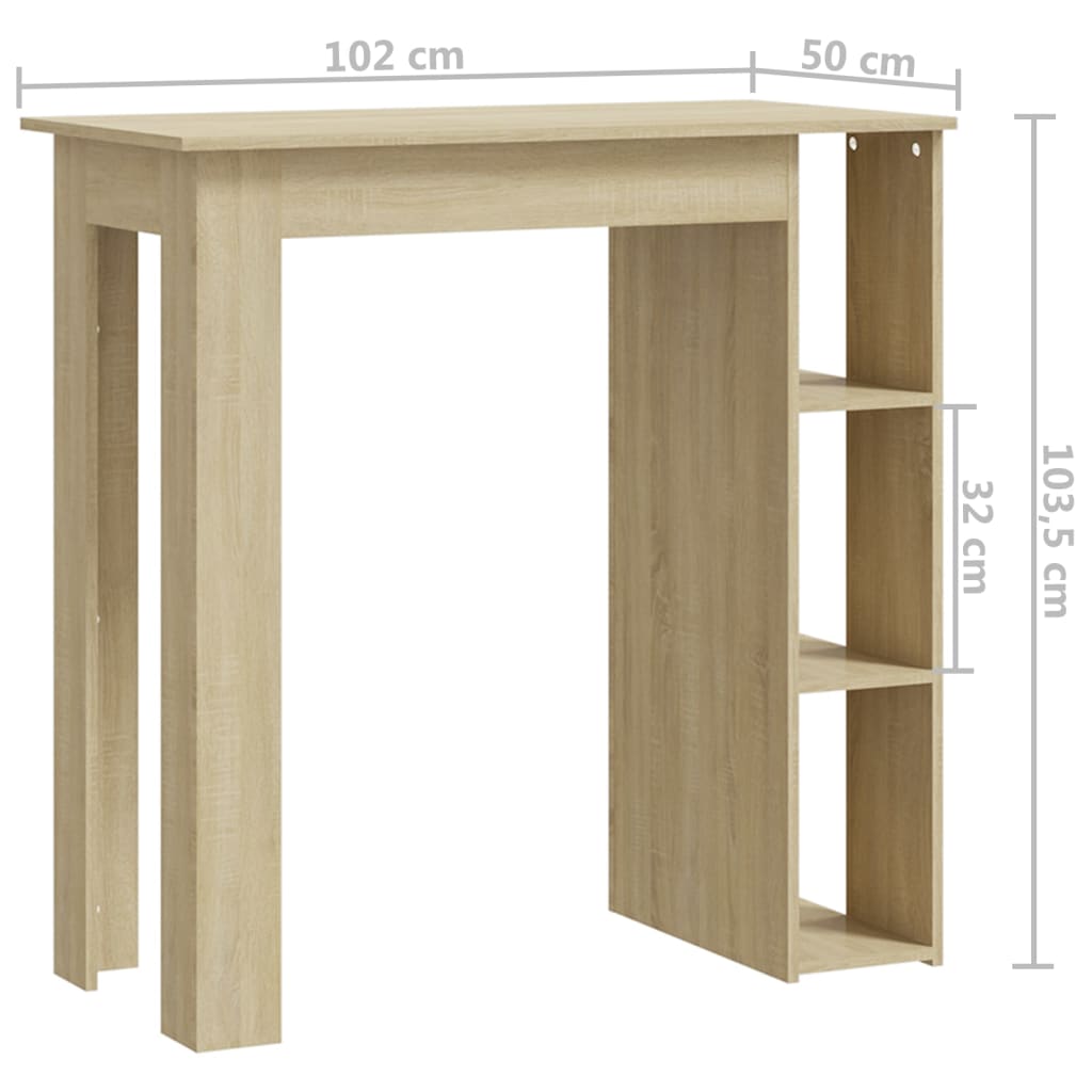 Tavolino da Bar con Ripiani Sonoma 102x50x103,5cm in Truciolato