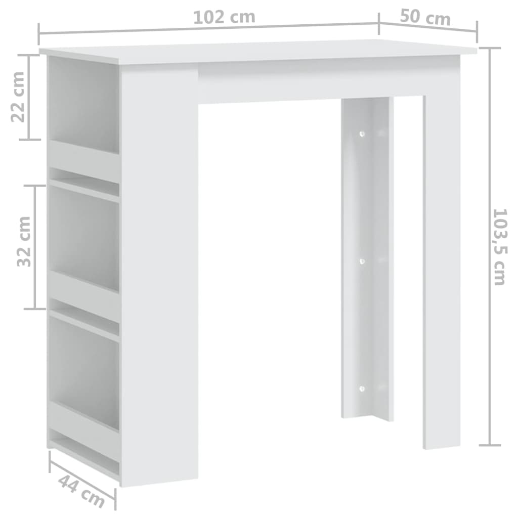 Tavolino da Bar con Mensole Bianco 102x50x103,5 cm Truciolato