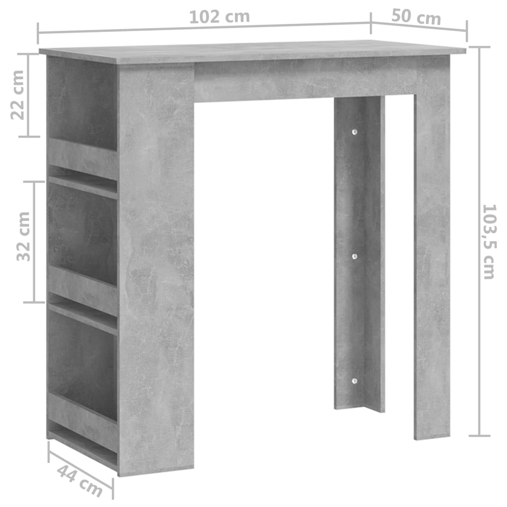 Tavolino da Bar con Portaoggetti Grigio Cemento 102x50x103,5 cm