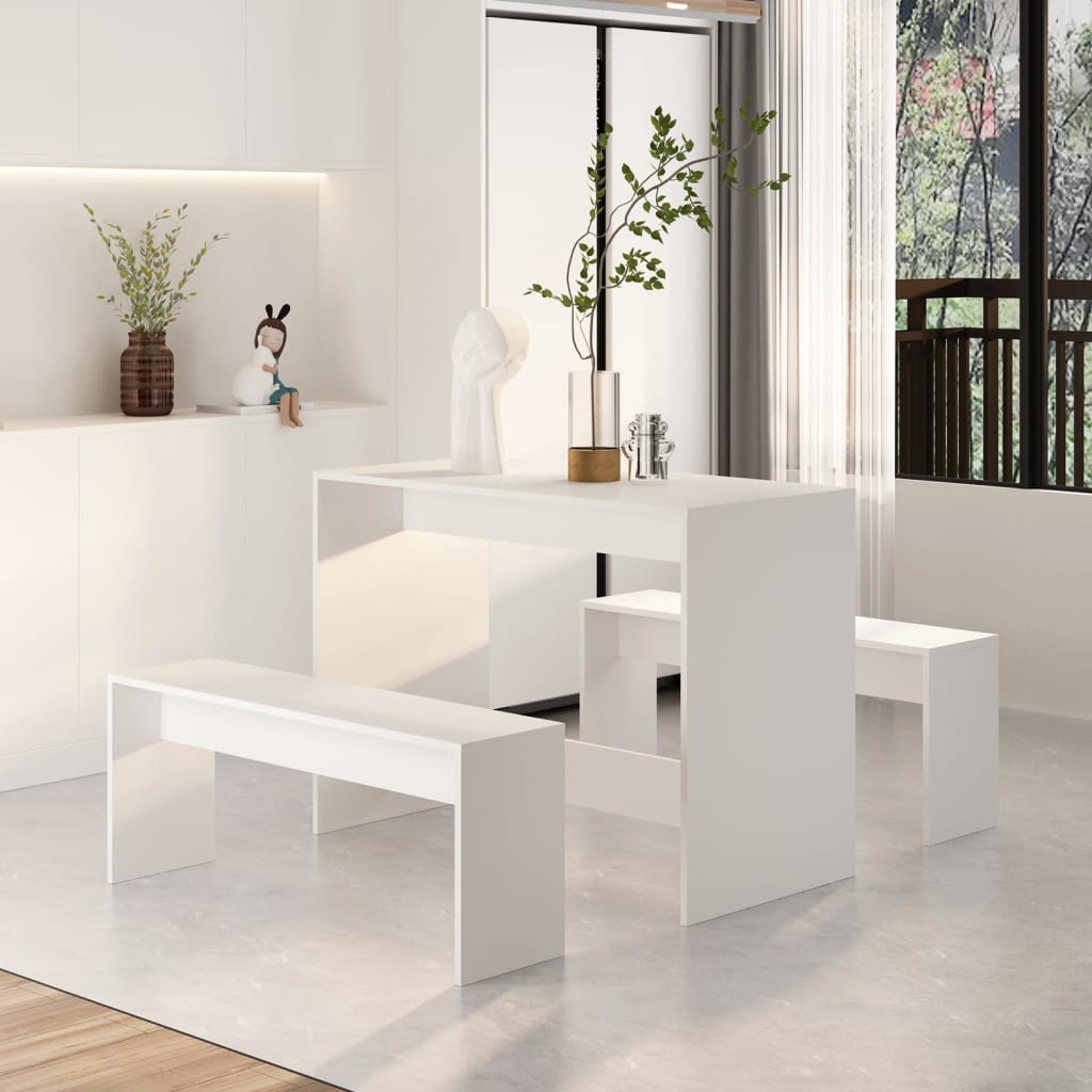 Set da Pranzo 3 pz Bianco in Legno Multistrato